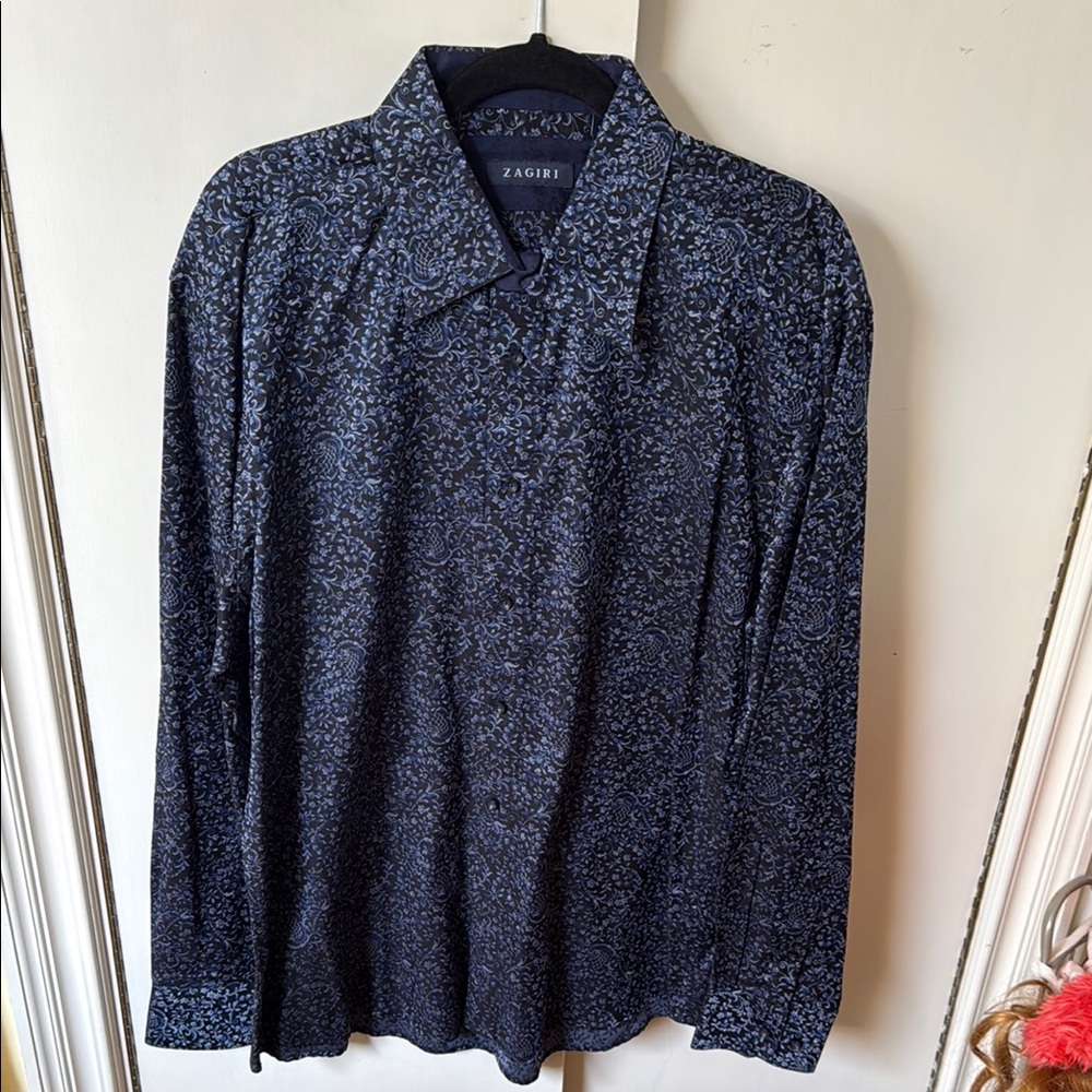 Zagiri Blue Patterned Long Sleeve Shirt